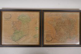 Two early C19th map plates, 'France' and 'Ireland', published in 1806, 8½" x 7½"