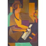 Abstract, piano player, late C20th, unsigned, oil on canvas,  32" x 25½"