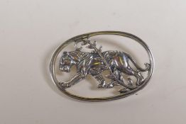 A sterling silver Georg Jensen style panther brooch, 1½" x 1"