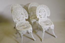A set of four Coalbrookdale style painted aluminium garden chairs