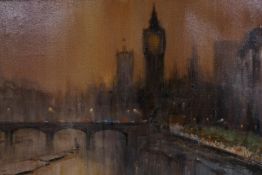 The Thames at Westminster, mid century oil on canvas, signed indistinctly, 40½" x 30"
