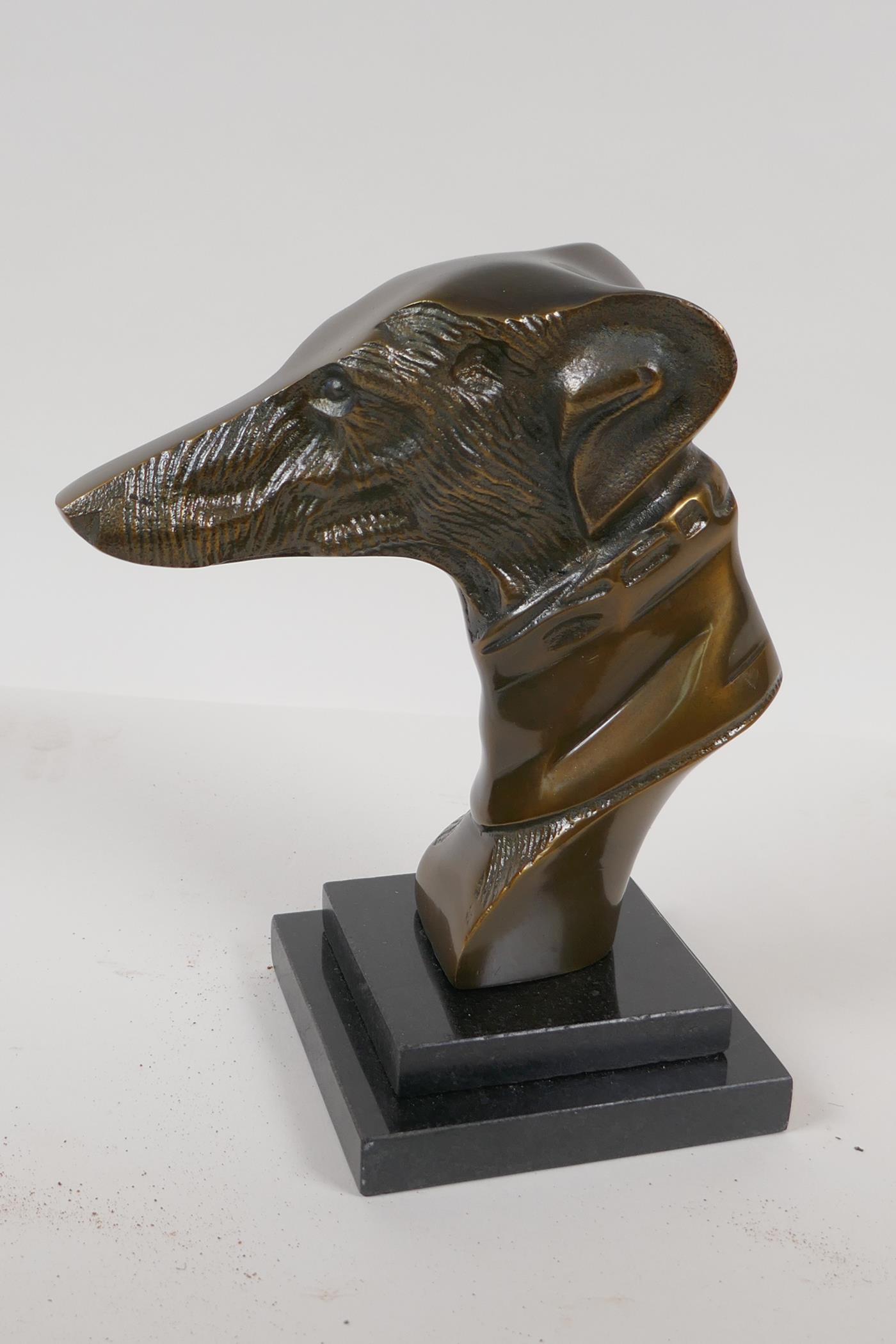 A bronze bust head of a greyhound on a stepped marble base, 9" high - Image 2 of 5