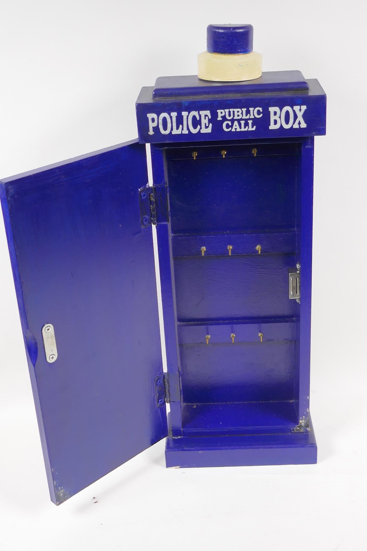 A painted wood key cabinet made in the form of a Police Box - Image 2 of 2
