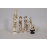 A pair of faux ivory Chinese figures and two more, largest 16" high