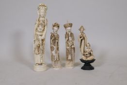 A pair of faux ivory Chinese figures and two more, largest 16" high