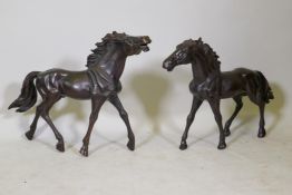 Two bronze figures of horses, late C20th, unsigned, 17" high, 28" long