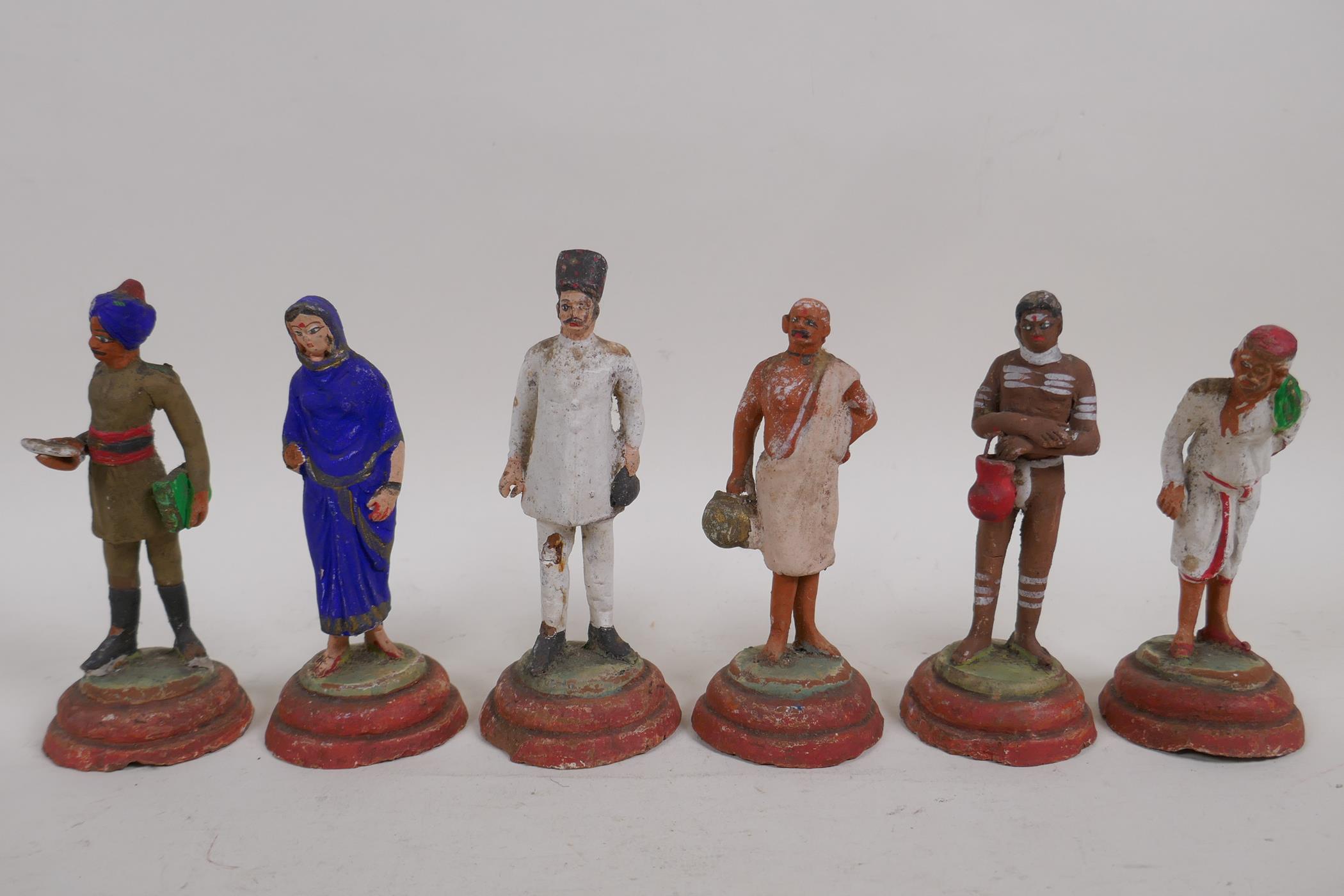 A collection of Indian terracotta figures depicting different trades people, some painted, largest - Image 2 of 5