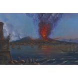 View of the bay of Naples with Vesuvius erupting, after de Vito, gouache, 12½" x 18½"