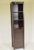 A contemporary bathroom cabinet with a dark oak finish, 15"  11"