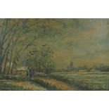 After Alfred Sisley, landscape with figures on a path, signed Sisley and dated, inscribed verso,