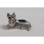 A sterling silver pin cushion in the form of a Scottie dog, 1" long