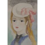 Portrait of a young woman, in the manner of Marie Laurencin, signed, watercolour, 11½" x 8½"