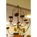 A wrought iron ten branch chandelier, AF, 34" drop