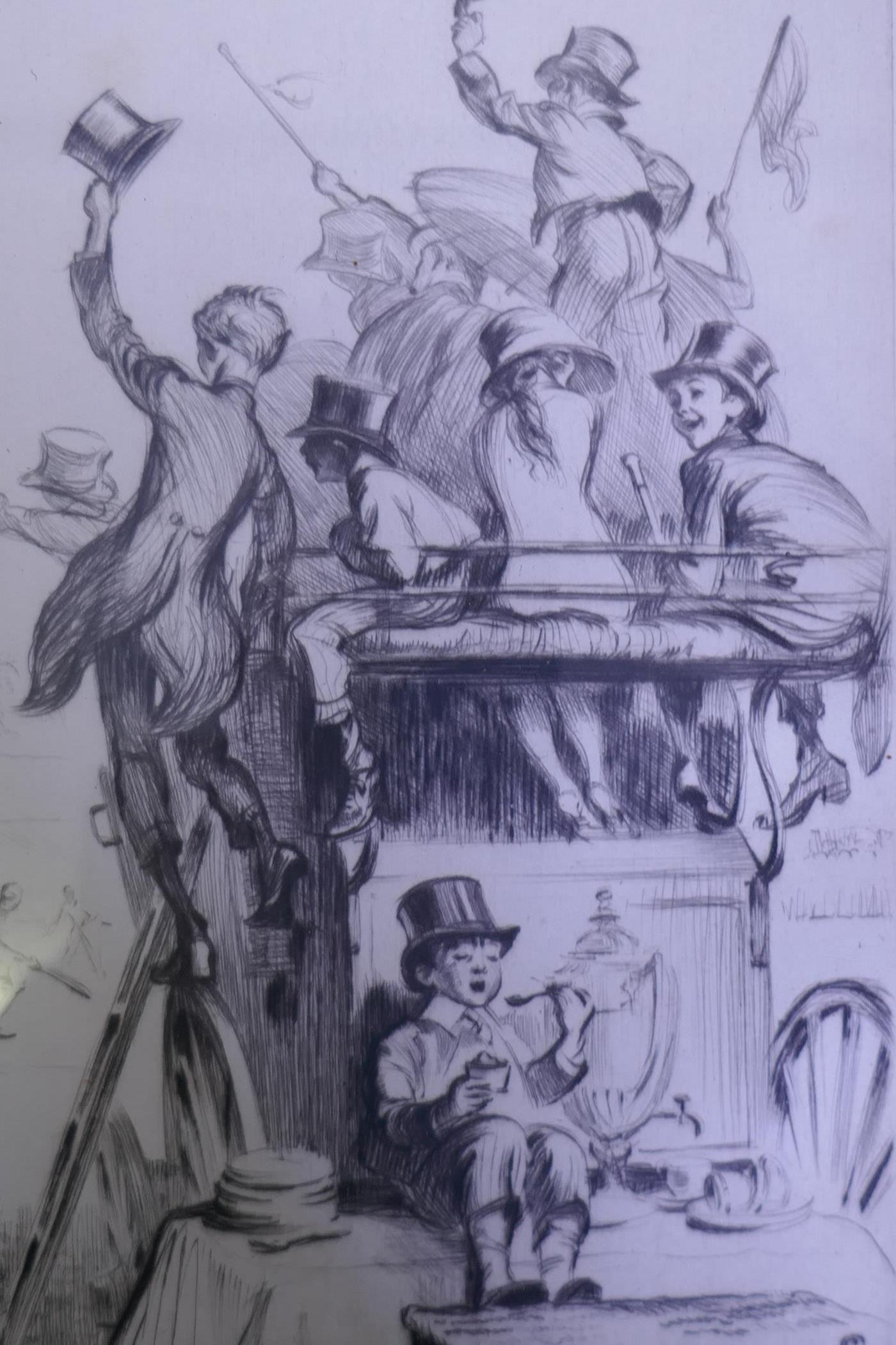 James Henry Dowd, six drypoint etchings, 'Good Old Days', 'All on the Game', 'Well Caught', 'The - Image 7 of 9