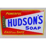 An enamel advertising sign for Hudson's soap, 12" long