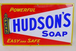 An enamel advertising sign for Hudson's soap, 12" long