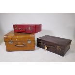 A crocodile skin vanity case with fitted interior, AF, and two vintage faux skin cases