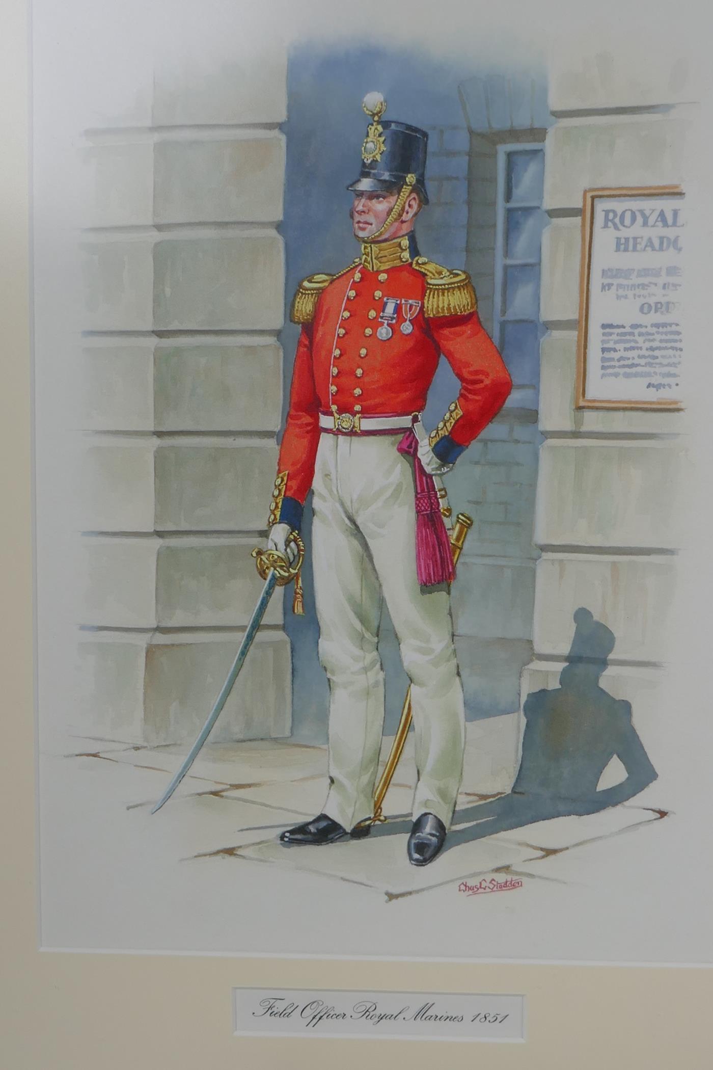 Chas C. Stadden, four full length portraits of marines in dress uniform, watercolours, and a print - Image 2 of 7