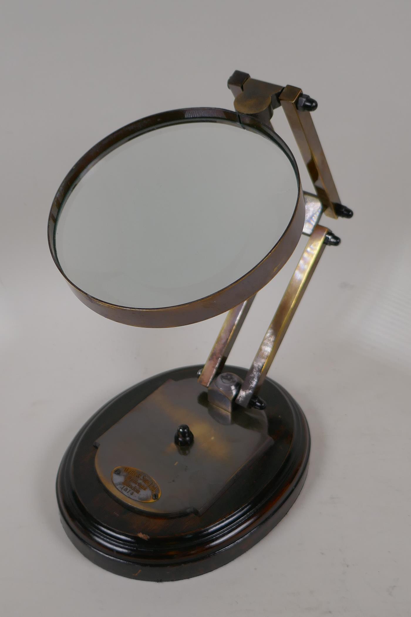 A brass framed desk top magnifying glass on a wooden base, lens 5" diameter - Image 2 of 3