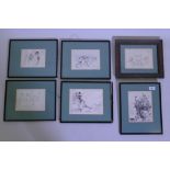James Henry Dowd, six drypoint etchings, 'Good Old Days', 'All on the Game', 'Well Caught', 'The