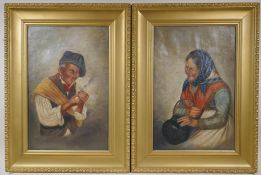 G. Vitale, a pair portraits of an Italian lady and gentleman, signed, oils on canvas, both 17½" x