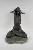 After Chiparus, 'Temple of Goddess', Art Deco style bronze of a temple goddess, seated in