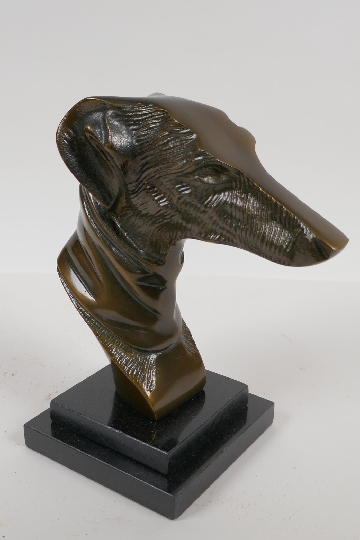 A bronze bust head of a greyhound on a stepped marble base, 9" high - Image 3 of 5
