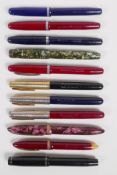 A collection of ten Mentmore fountain pens to include five Supreme, three 46s, a Paramount and a