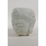 An Indian reconstituted stone head bust of a goddess, 3"
