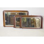 Three Victorian Tonbridgeware over mantel mirrors, largest 39" x 25½"