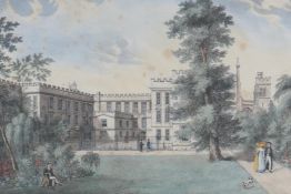 N. Whittock, New College, Oxford, From the Garden, hand colour lithograph, Drawn from Nature and