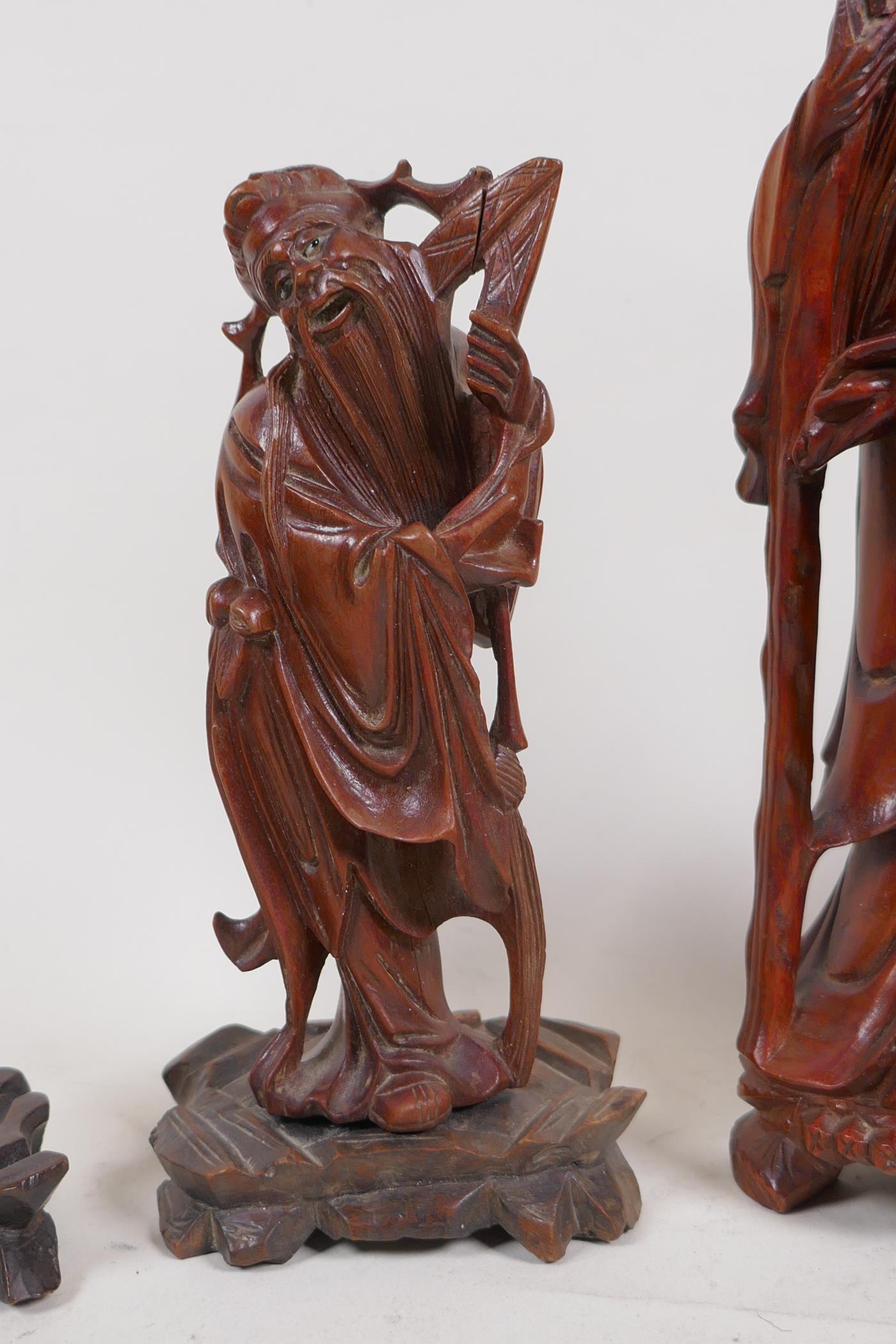 Seven Chinese carved hardwood figures, with depictions of Shao Lao and Buddha, largest 9½" high, AF - Image 4 of 8