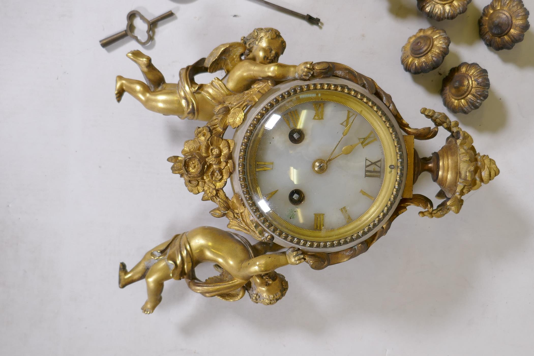 A C19th French alabaster and ormolu mounted mantel clock with putti decoration, H. Marc movement - Image 2 of 7