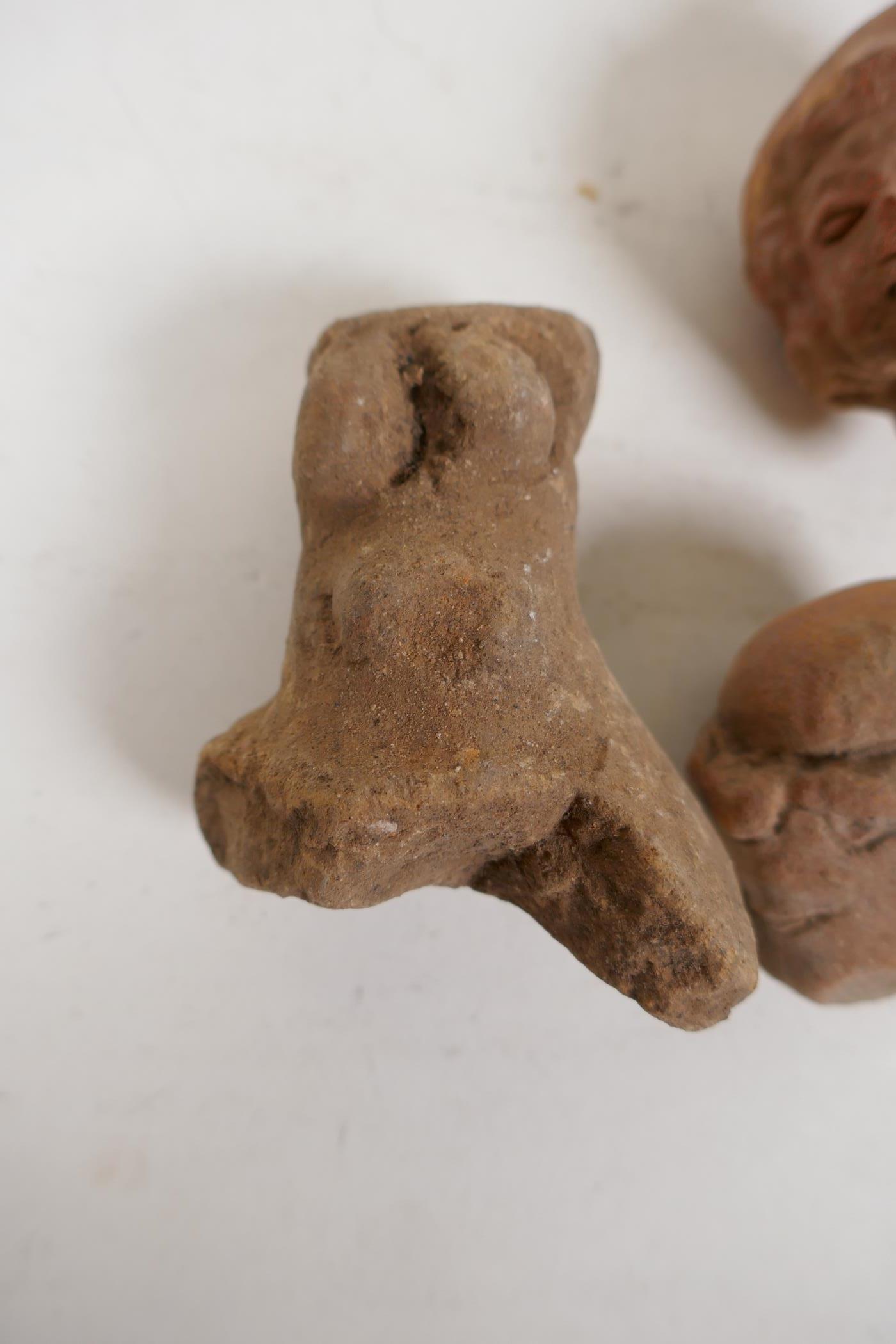 Five early Indian terracotta head busts, largest 4" - Image 6 of 6