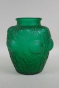 R. Lalique emerald green glass 'Domremy' thistle vase, engraved to base 'R. Lalique, France No 979',