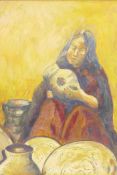 Janette Placquet, Indian pot maker, signed, oil on board, 16" x 19"