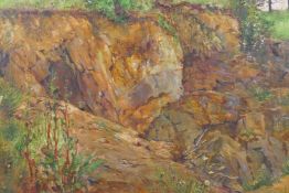 Rocky landscape, indistinctly signed, oil on canvas laid on panel, 10½" x 8"