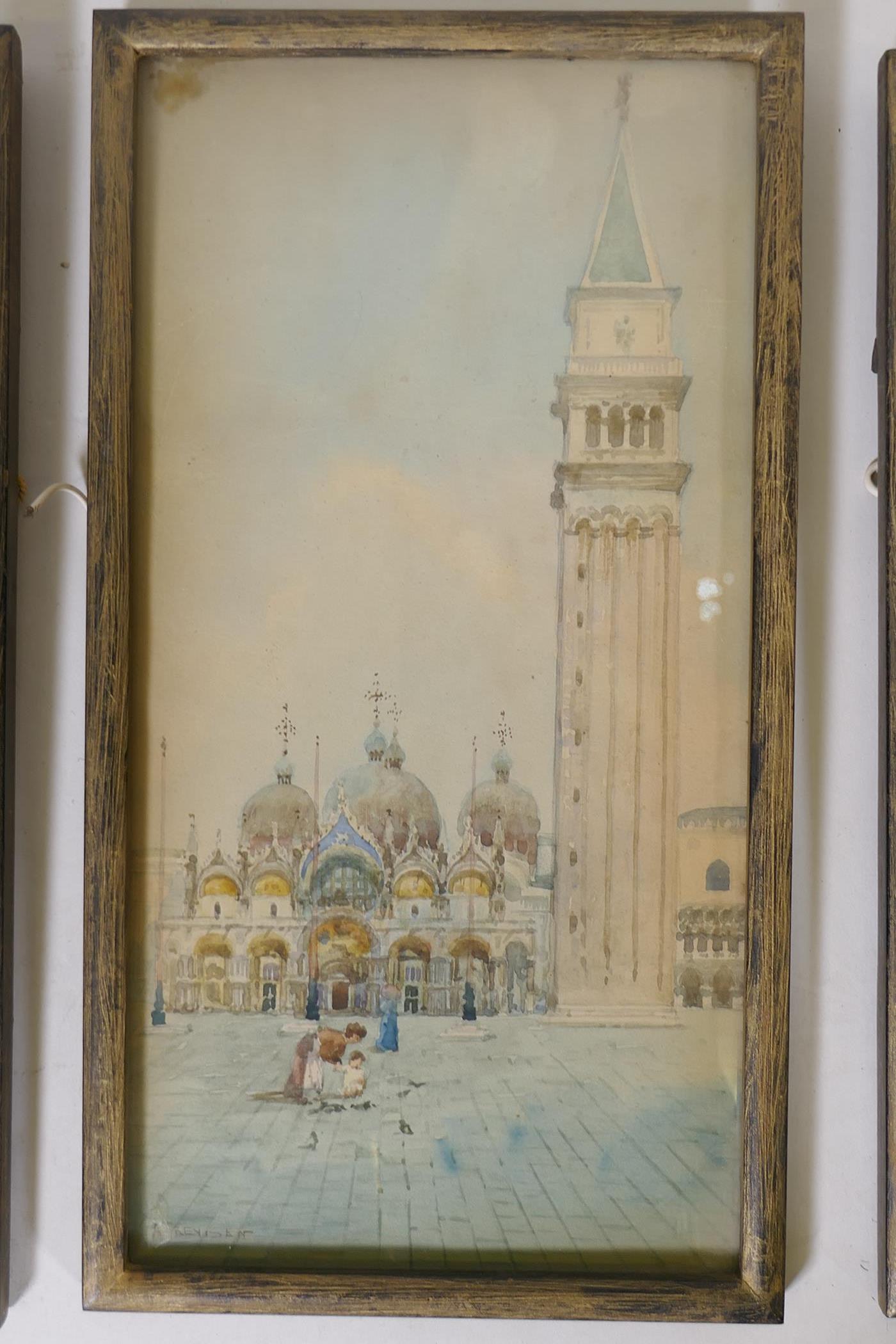Alberto Trevisant, Venetian scene with St Mark's Square, signed, 6" x 12", and two similar, signed - Image 2 of 6