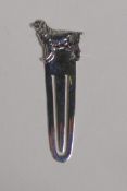 A 925 silver bookmark with dog finial, 1½" long