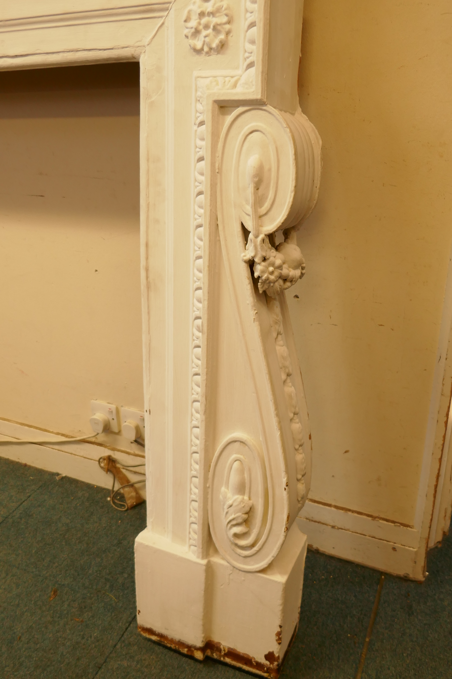 Architectural salvage, a large painted pine fire surround, with carved decoration, late C19th/ - Image 5 of 8