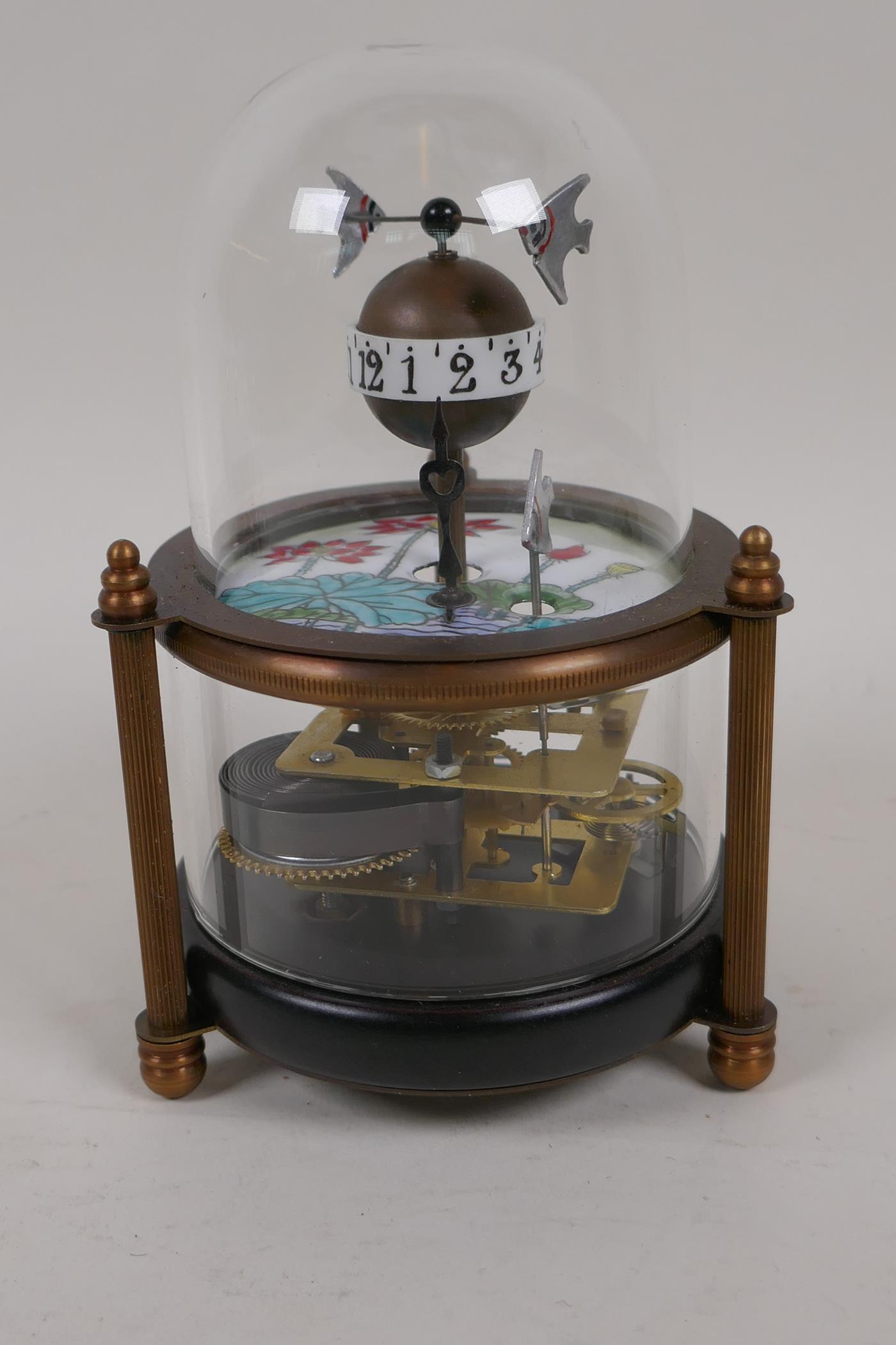 A small glass dome 'fish' desk clock, 6" high - Image 2 of 4