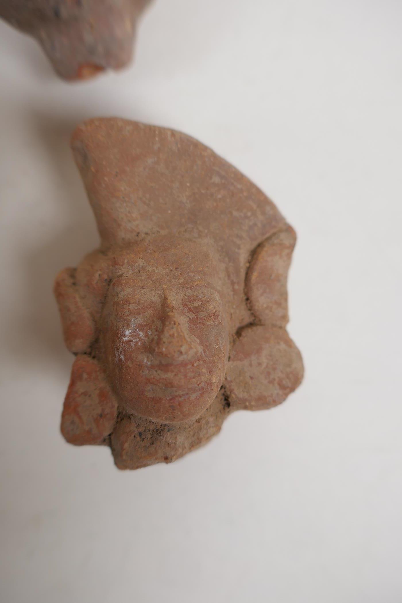 Five early Indian terracotta head busts, largest 4" - Image 4 of 6