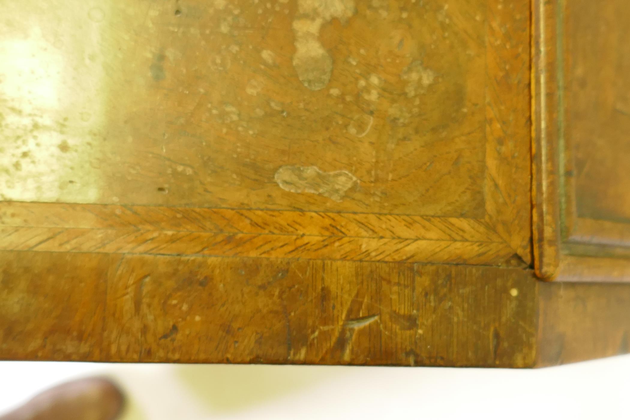 An C18th feather banded and figured walnut fall front bureau, the stepped interior with concave - Image 9 of 10