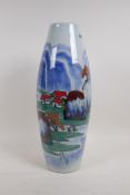 A contemporary Chinese ceramic vase with drip and flambe glaze, enamel decoration and inscription,