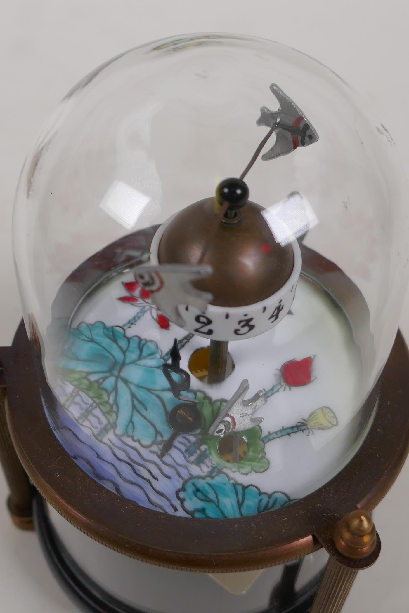 A small glass dome 'fish' desk clock, 6" high - Image 3 of 4