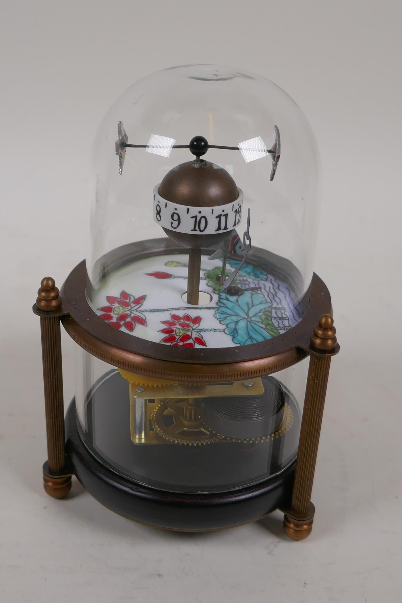 A small glass dome 'fish' desk clock, 6" high - Image 4 of 4