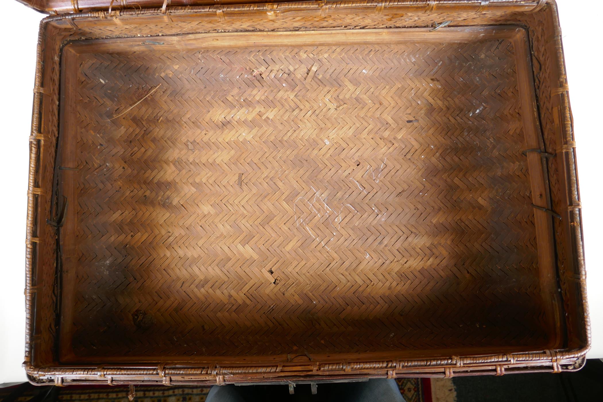 A Chinese rattan and bamboo case with a brass lock, AF, 22½" x 16" - Image 4 of 6