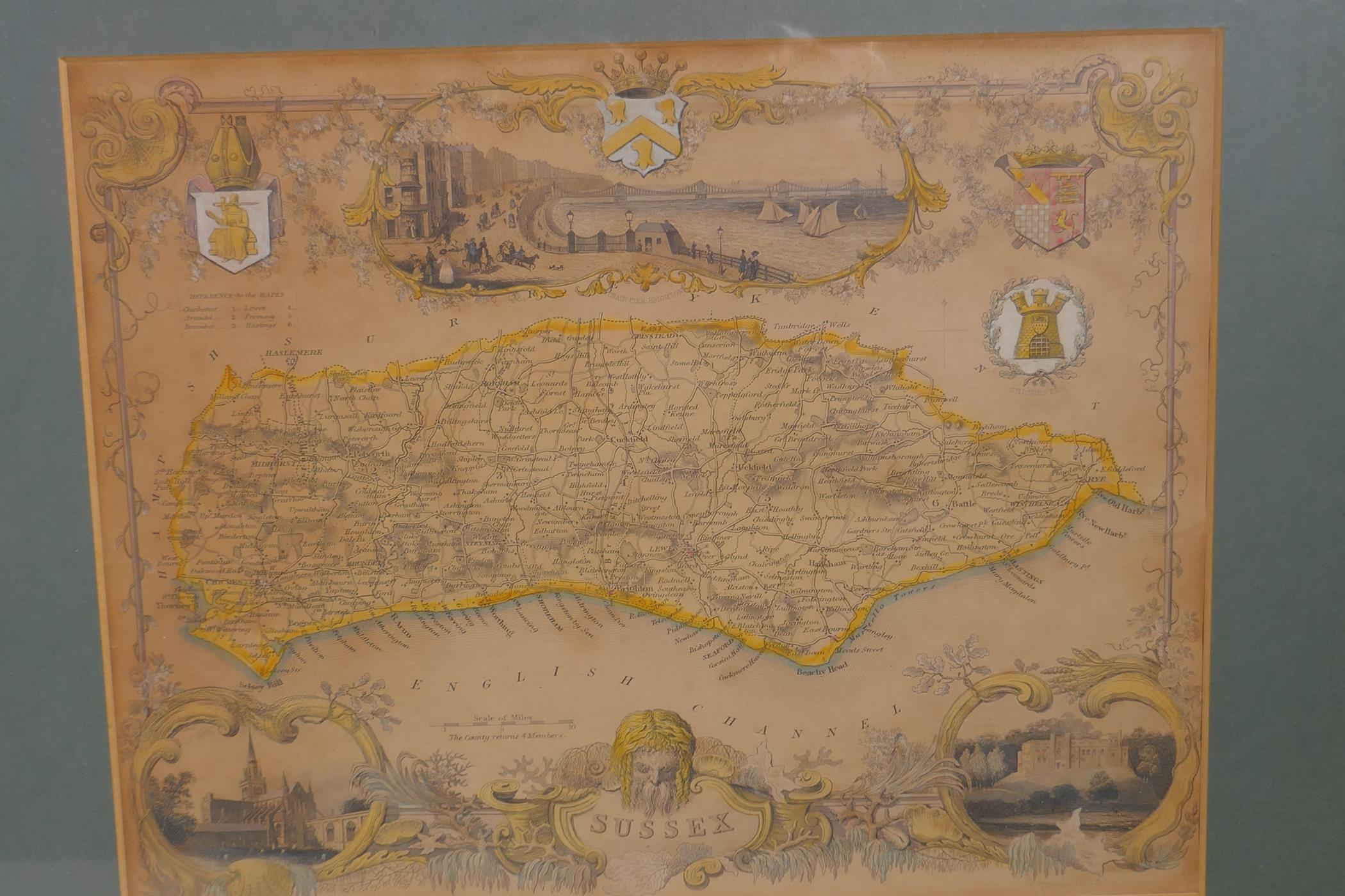 An antique map of Sussex with vignettes of Chichester Cathedral, Arundel Castle and the Chain - Image 3 of 4