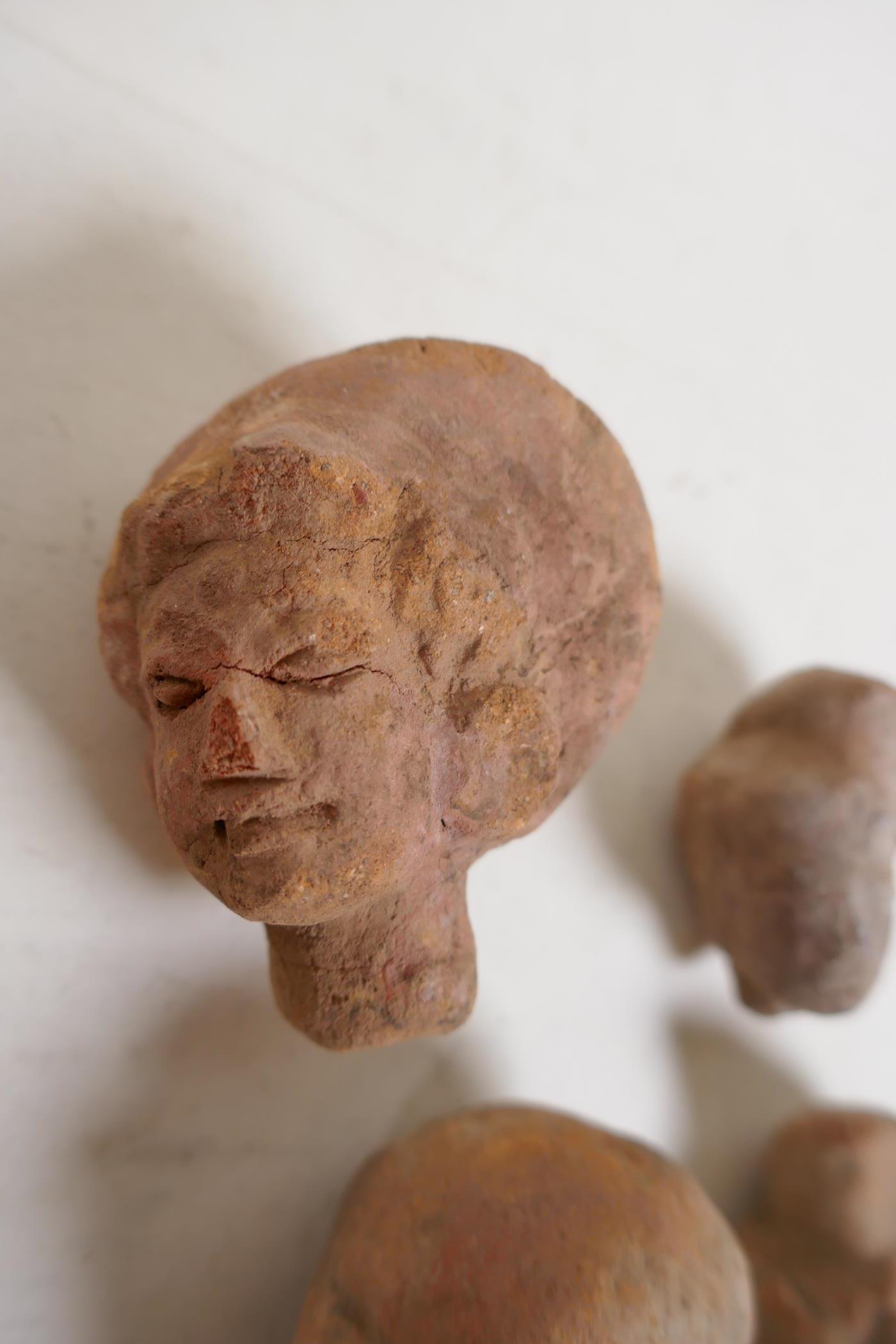 Five early Indian terracotta head busts, largest 4" - Image 2 of 6