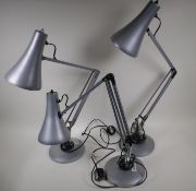 Three vintage angle poise lamps, 26" high